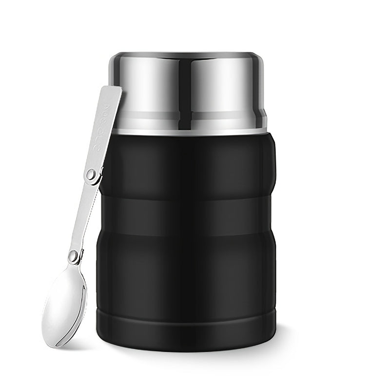 Termo aislante SIAETIUR de 24 oz - Recipiente redondo reutilizable con tapa abatible, boca ancha, apto para lavavajillas y libre de BPA - Negro