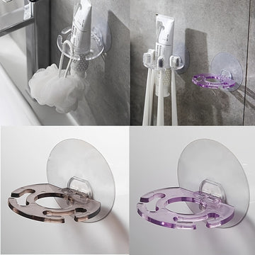1pc Soporte Autoadhesivo de Pared para Cepillo de Dientes y Pasta Dental - Material Duradero de PS, Organizador de Almacenamiento de Múltiples Ranuras para Baño, Disponible en Morado, Transparente, Gris, Soporte para Cepillo de Dientes