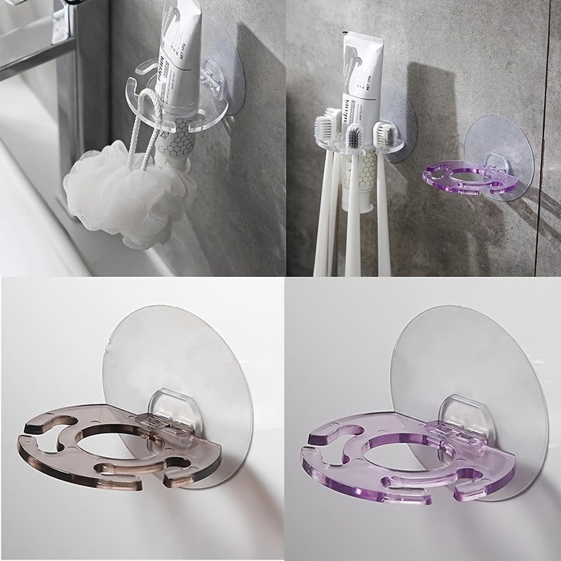 1pc Soporte Autoadhesivo de Pared para Cepillo de Dientes y Pasta Dental - Material Duradero de PS, Organizador de Almacenamiento de Múltiples Ranuras para Baño, Disponible en Morado, Transparente, Gris, Soporte para Cepillo de Dientes