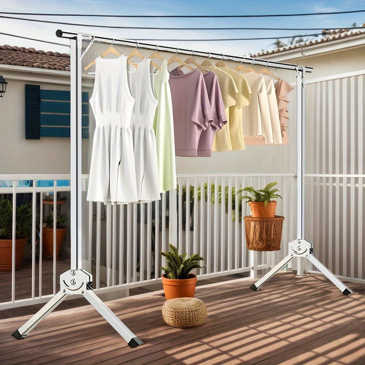 Perchero de Acero Inoxidable Independiente - Colgador Plegable con Altura Ajustable y Ruedas Bloqueables, Estante Resistente para Lavandería en Interiores y Balcón, Secado de Ropa