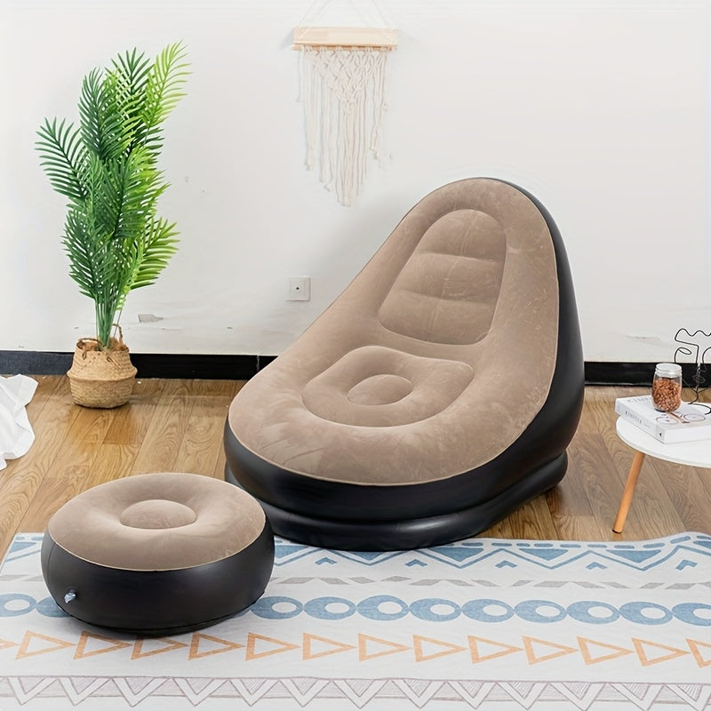 1pc Sofá Cmodo de Flocking Inflable con Reposapiés, Material de Plástico, Adecuado para Diferentes Tipos de Habitaciones, con Diseño Plegable Portátil, Puede ser Utilizado para Oficina en Casa