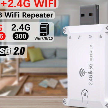 Amplificador de WiFi Doble Banda, 1 ud Repetidor de WiFi de Doble Banda Ourlife, Amplificador de Señal 5GHz y 2.4GHz con WPS, Modo AP, Control Remoto, No Resistente al Agua