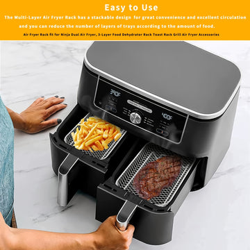 Soporte de freidora de aire de acero inoxidable 304 de 2 niveles - Cesta de cocina apilable para tocino, anillos de cebolla y más, ideal para uso en casa y al aire libre, esenciales para la cocina al aire libre | Soporte de cocina apilable | Construcción
