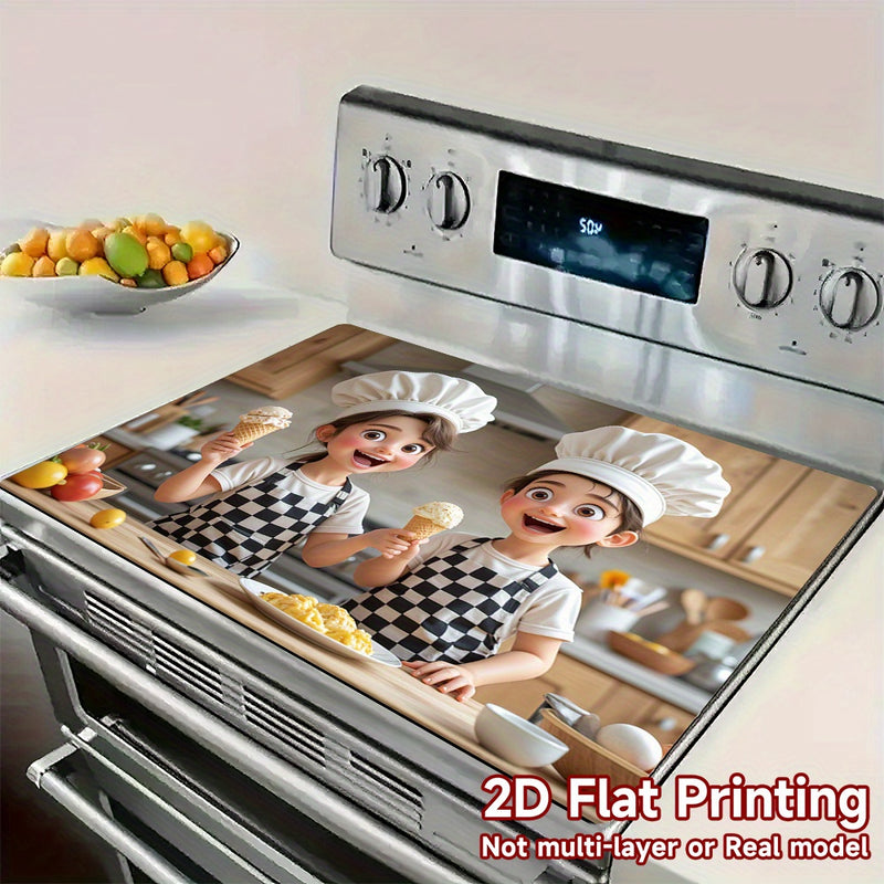 1pc Protector de Cocina Lindo para Estufa - Cubierta Antideslizante y Fácil de Limpiar, Resistente a Rayaduras y Derrames, Compatible con Placas de Gas/Eléctricas e Inducción, Diseño Divertido, Base Antideslizante, Accesorio Decorativo para Hogar, 2D Pla