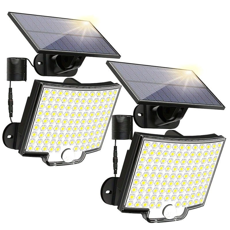 Lámpara solar para exteriores con 106 LED, control remoto, 3 modos de iluminación y sensor de movimiento, para jardín, patio, estadio, parque, hotel, cochera, traspatio, terraza y caminos - Material ABS, sin pilas, luces LED, faroles