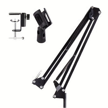 Soporte ajustable de canto pesado para micrófonos - Soporte de escritorio metálico extendible de choque, con material ABS, negro, ideal para transmisiones en vivo y grabaciones, equipo de transmisión | Soporte negro elegante | Construcción sólida