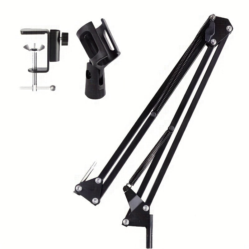 Soporte ajustable de canto pesado para micrófonos - Soporte de escritorio metálico extendible de choque, con material ABS, negro, ideal para transmisiones en vivo y grabaciones, equipo de transmisión | Soporte negro elegante | Construcción sólida