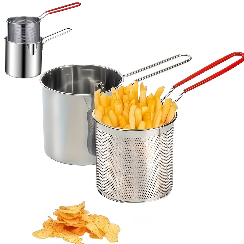 2 Piezas de Ollas para Freír en Acero Inoxidable con Rejilla Integrada - Cesta para Freír, Diseño Compacto Ahorrador de Espacio, Sistema de Drenaje Fácil de Limpiar para Cocina Hogareña o Comercial - Ideal para Papas Fritas, Pollo y Pescado - Construcció