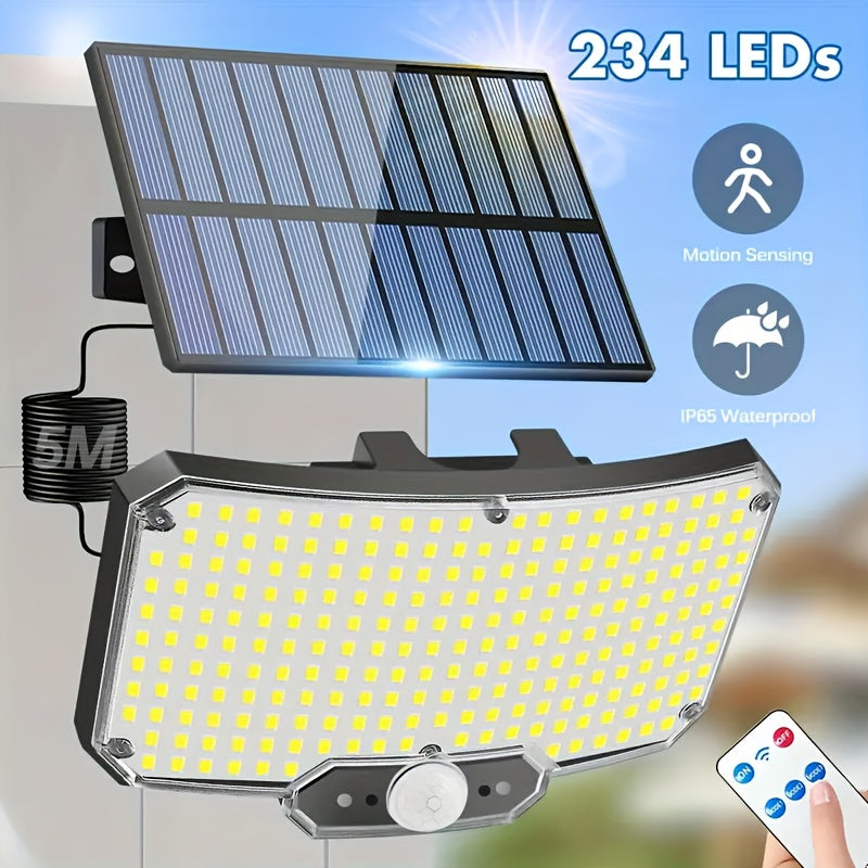 1pieza 234 LED Luz Solar con Cable Extendido, Fácil Instalación, 6500K Sensor de Movimiento Luz Solar Exterior Seguridad con 3 Modos para Patio Exterior Cerca Pasaje Divisor Diseño