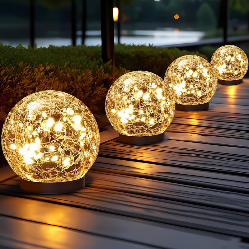 2 Piezas de Luces Solares Globos Impermeables para Exteriores - Bolas de Vidrio Agrietado, Decoraciones para Patio y Jardín Exterior