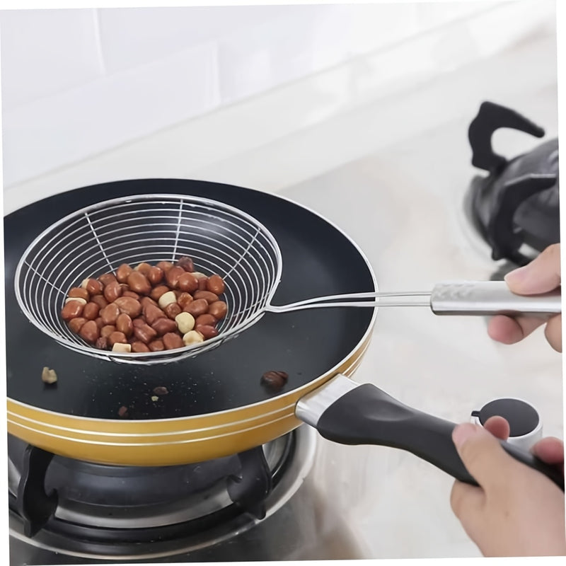 1pc Cesta Coladora de Acero Inoxidable con Mango Reforzado y Doble Gancho para Freír, Adecuada para Restaurante y Uso Doméstico