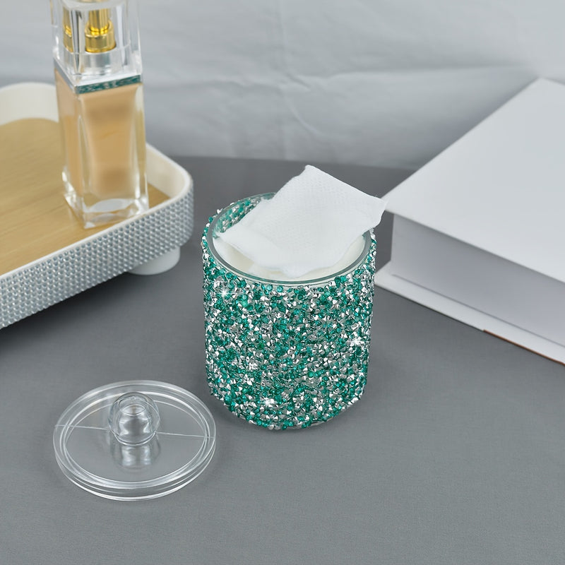 Tarro de Almacenamiento y Organización de 1 pieza con Incrustaciones de Diamantes para Muebles, Cocina, Baño, Belleza, Palillos de Dientes, Alfombrilla Redonda para Maquillaje, Cubierta para Mesa de Tocador, Caja Antipolvo Organizador
