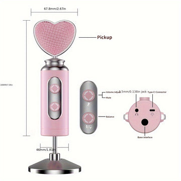 Micrófono Dinámico Rosa de Primera Calidad para Podcasting, Juegos y Transmisiones en Vivo - Forma de Corazón con USB/XLR y Función de Silencio Táctil, Insonorizado, Adecuado para Grabación de Voz, Todo el Material Metálico Gulban Festival Mubarak