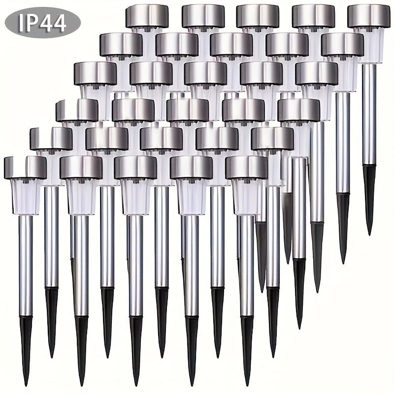 10 Piezas de Luces Solares de Acero Inoxidable para Exteriores, Luces de Palo con Energía Solar para Patio, Césped, Parque, Jardín y Paisajismo, Luz Blanca Fría