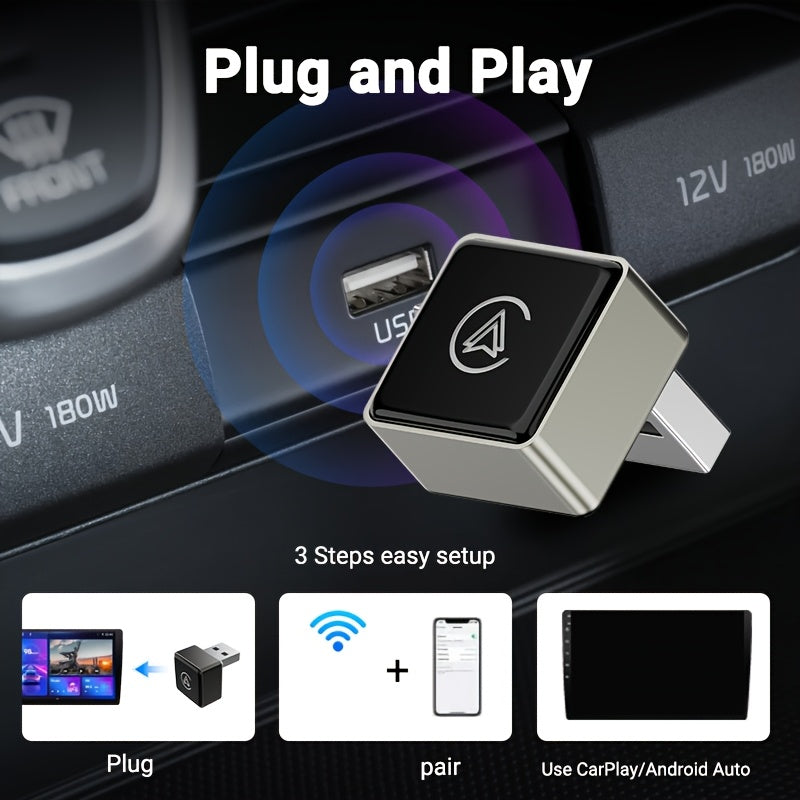 EXUDA 2025 Nuevo Adaptador Mini Super Portátil de CarPlay y Android Auto sin varillas a Cableado, Caja AI Plug-and-Play para el 99% de Coches Originales con WiFi 2.4~5.0 GHz, Estilo Moderno y Portátil