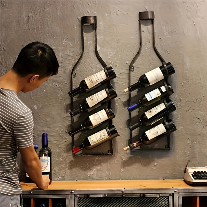 Estante de vino vintage de bronce para montar en la pared, capacidad para 4 botellas, decoración de bar en casa, caja de almacenamiento, decoración temática de vino | Montaje rústico en pared | Estante de vino elegante, soporte para botellas de vino