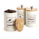 3 piezas/conjunto Cubiertas de frasco de mostrador de cocina, Cubiertas de frasco de cocina retro metálicas, Tres conjuntos, Cubiertas de frasco de café azúcar té, Frascos de almacenamiento de alimentos con tapas de bambú, Decoración de cocina de granja