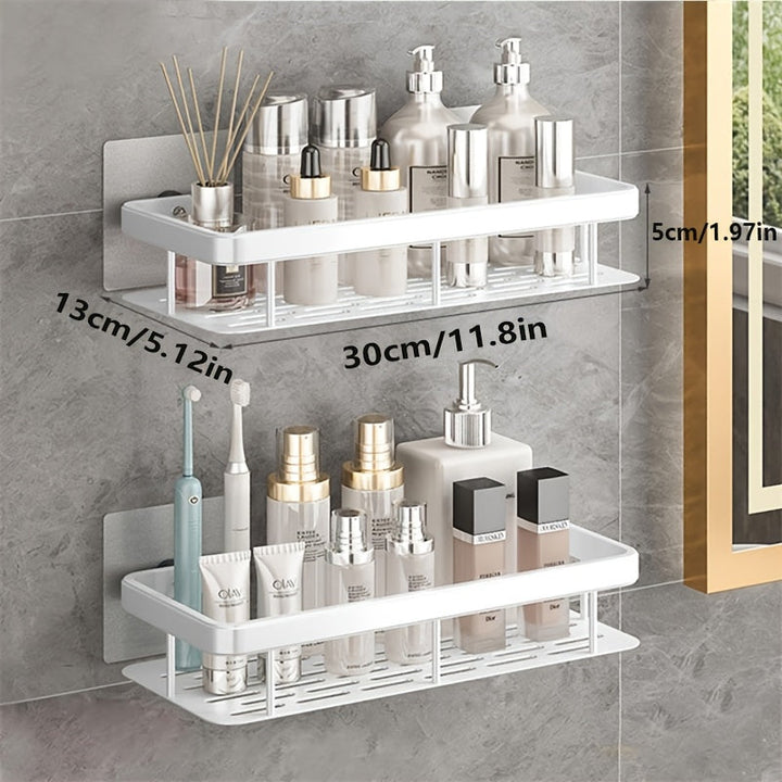 2 piezas Conjunto de estanterías para baño, estantería mural sin taladro, bandeja de ducha de metal pulido resistente a la corrosión, organizador de ahorro de espacio para champú y acondicionador, con otro material