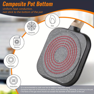 Sartén antiadherente de 4 orificios con recubrimiento de piedra Maifan - Mango de aluminio, ideal para huevos, panqueques y más - Solo lavado a mano, compatible con inducción, utensilios de cocina | Utensilios de cocina modernos | Cocina duradera