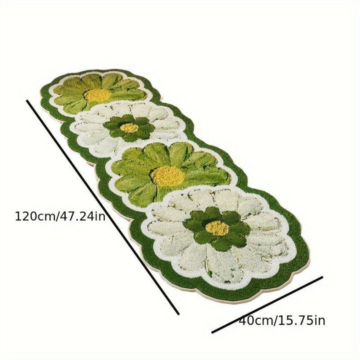1pc Alfombra de Goma Antideslizante con Diseño de Margaritas Verdes y Blancas, Fibra de Poliéster, Ideal para Protección de Pisos de Dormitorio, Cocina o Baño, Alfombra Decorativa para Piso | Alfombra de Baño | Alfombra de Goma Antideslizante