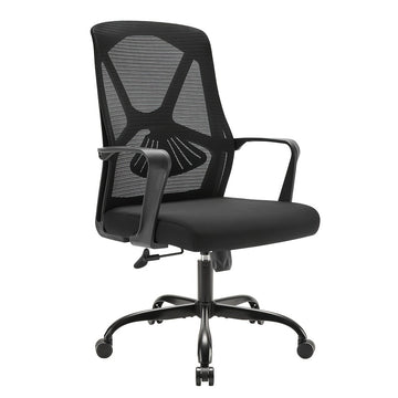 Silla de oficina ergonómica negra, silla de escritorio de computadora para el hogar cómoda con soporte de arco, reclinable manual, giratoria, rellena de esponja, tapizada, construcción de madera dura y tablero de partículas, no requiere electricidad