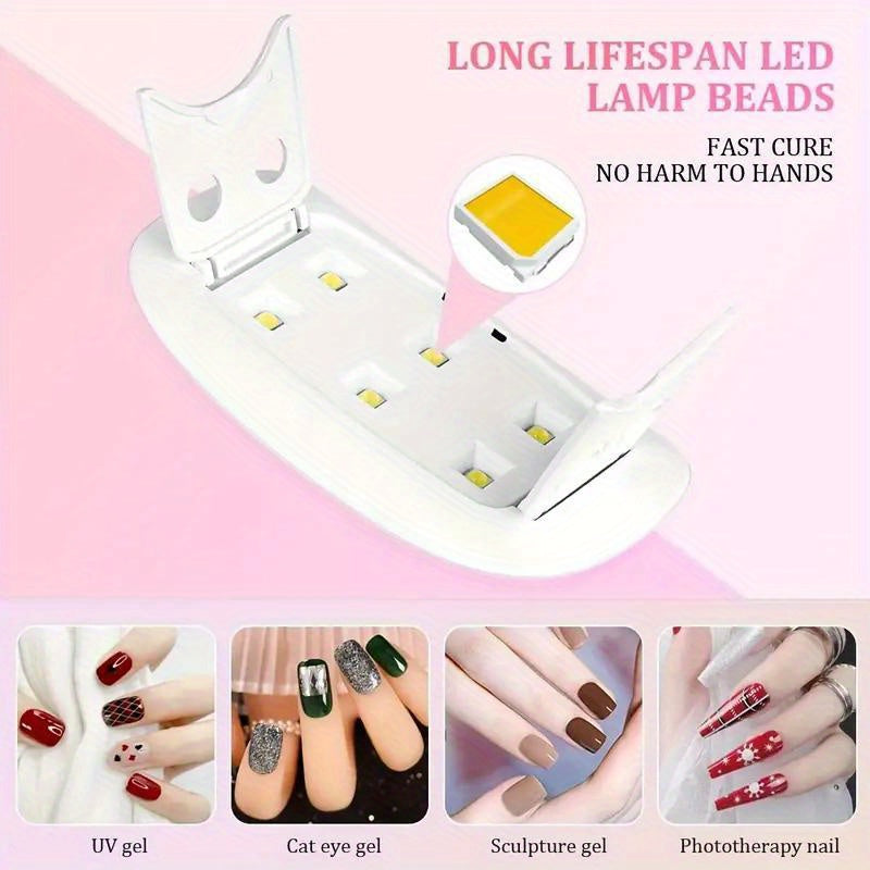 Lámpara de curado de uñas plegable, luz de manicura de ratón mini, secador de manicura portátil LED con alimentación USB, lámpara de uñas de gel para el hogar, juego de herramientas de uñas, regalo de cumpleaños de Navidad, adecuado para uso en el hogar