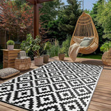 Alfombra Exterior de Poliéster 100% Premium - Patrón Geométrico y Blanco Duradero Lavable en Máquina para Interior/Exterior, Patio, Terraza, Camping, Entrada, Alfombras para Puerta Principal, Decoración de Patio