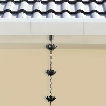 1pc Cadena de Lluvia Extra Larga de 51.2 Pulgadas - Elegante para Canaletas y Desagües, Decoración Exterior con Diseño Intrincado en Hojas, Material Resistente al Clima - Fácil Instalación con Eslabones, Ideal para Jardín y Patio