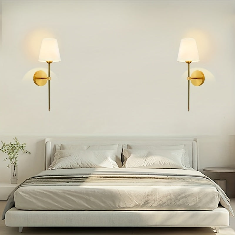 2 Piezas de Aplique Moderno Retro Industrial, Pantalla de Tela Blanca para Baño, Apto para Dormitorio, Mesita de Noche, Sala, Pasillo, Cafetería y Otros Espacios Comerciales, Bombilla no Incluida E26