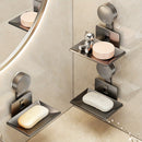 Porta jabón de pared, moderno y sencillo, color gris metálico, forma rectangular, con ventosa, para baño, ducha o inodoro, 1 unidad