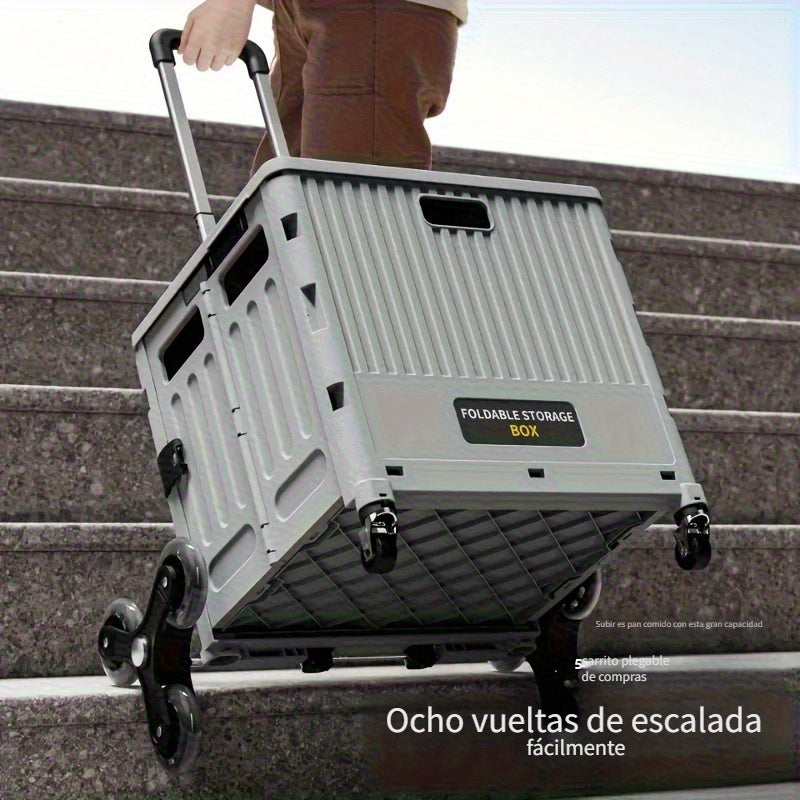 1pc Carrito de compras plegable portátil, carrito ligero plegable para supermercado, tienda de comestibles, campamento al aire libre, picnic, carrito de tracción manual, no necesita electricidad, material de plástico duradero