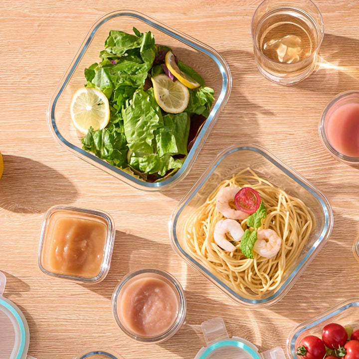 2 piezas de caja de vidrio para almacenamiento con gran capacidad, apta para refrigerador y microondas. Ideal como lonchera portátil para trabajo o residencia