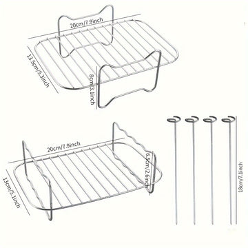 6pcs Accesorios para Freidora de Aire de Doble Cesta para Ninja DZ201 Foodi y Otros Freidoras de Aire DualZone de 8QT-10QT, Incluye Juego de Rejillas para Freidora de Aire - 2 rejillas y juego de 4 brochetas