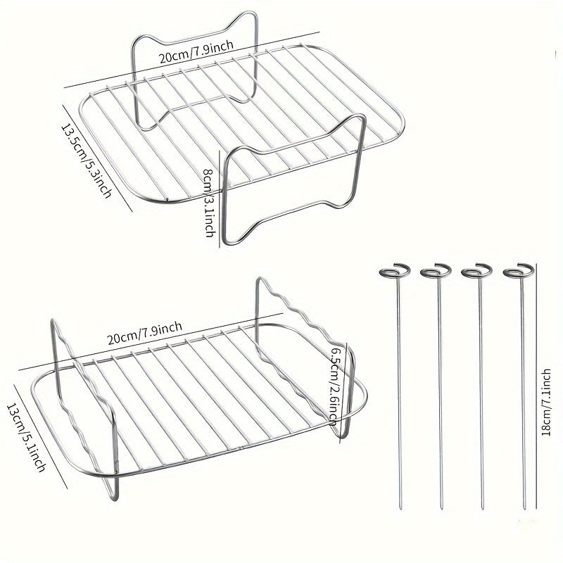 6pcs Accesorios para Freidora de Aire de Doble Cesta para Ninja DZ201 Foodi y Otros Freidoras de Aire DualZone de 8QT-10QT, Incluye Juego de Rejillas para Freidora de Aire - 2 rejillas y juego de 4 brochetas