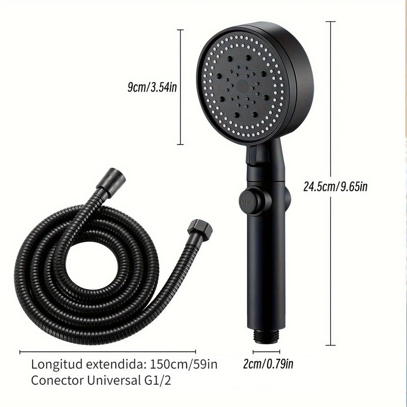 Cabezal de ducha de mano de alta presión con 5 funciones, montaje en pared, manguera de 1.5 m, plástico ABS, botón de encendido/apagado - Accesorio moderno para baño