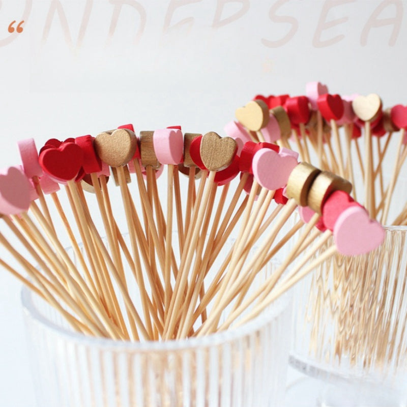 100 piezas de Pinchos de Bambú 12 cm/4.72 pulgadas - Pinchos Desechables con Forma de Corazón para Alimentos para San Valentín, Bodas, Aniversarios, Fiestas - Suministros de Cocina y Restaurante de Alta Calidad, Utensilios de Bambú