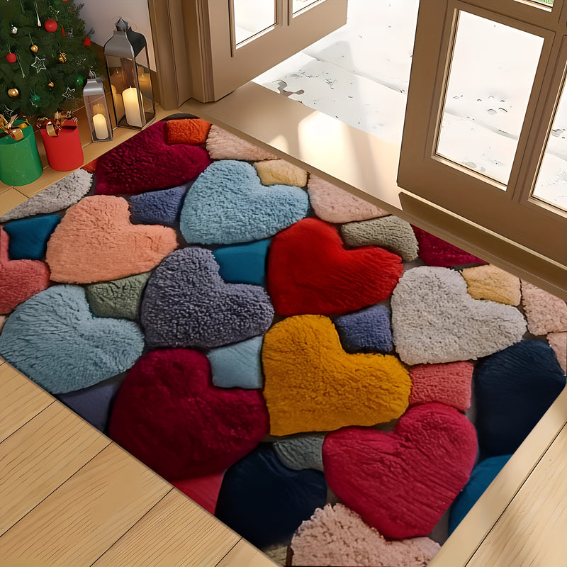 Tapete de corazón para el Día de San Valentín - Suave franela, respaldo antideslizante, 0,39 pulgadas de grosor, espuma de memoria, ideal para decoración de sala de estar y baño, regalo perfecto para vacaciones, tapete de piso de vacaciones | Tapete de c