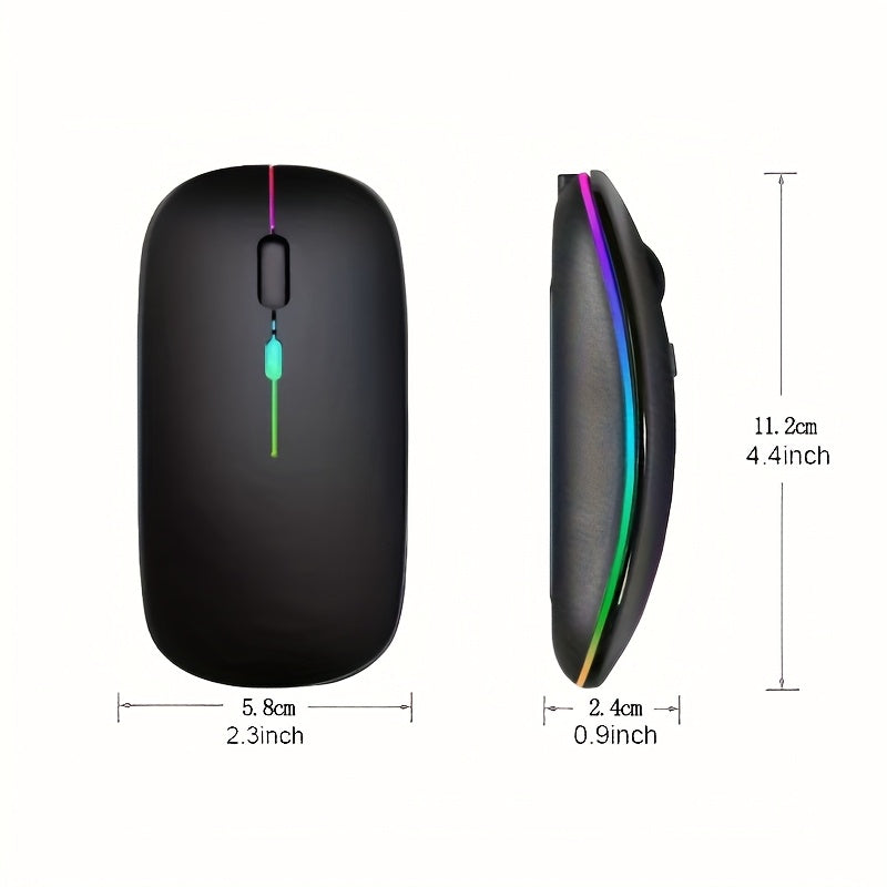 Ratón inalámbrico recargable, con luz LED, ergonómico y portátil, con función de doble modo 2.4G/5.0, botón silencioso, batería recargable incorporada, adecuado para ambas manos, estable y suave, baja latencia, apto para juegos, oficina y entretenimiento