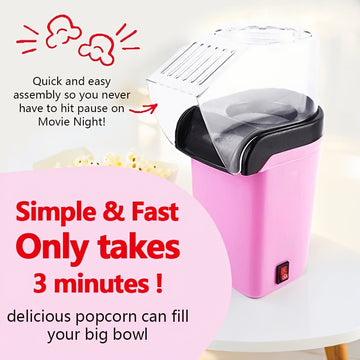 Mini máquina de palomitas inteligente sin aceite. Fabricante de palomitas | Tecnología de circulación de aire caliente, encendido con un botón, enchufe estándar EE.UU., fácil de limpiar | Ideal para cine en casa, ver televisión y reuniones con amigos | R
