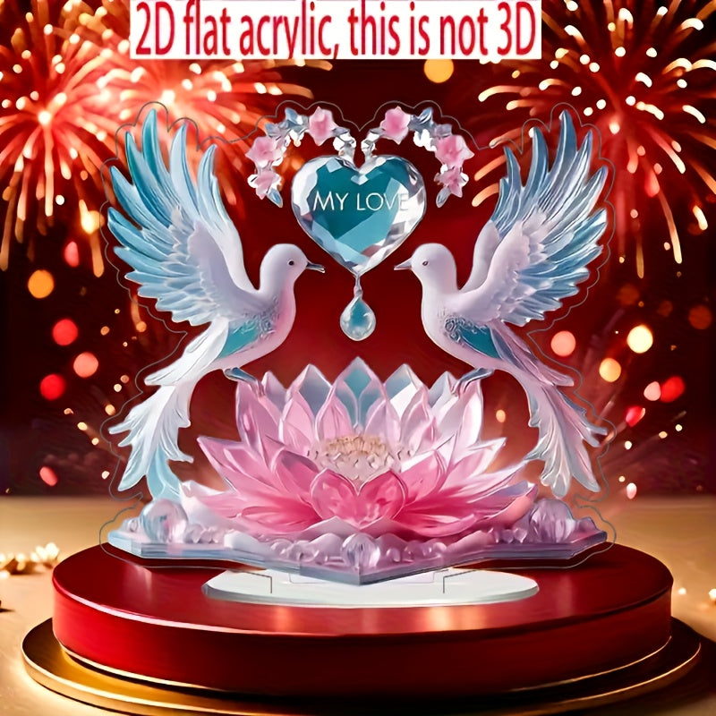 2D Plano, Corazón de Amor de Acrílico con Palomas para Decoración de Mesa, Estilo Clásico, Tema Animal, Multiusos para Hogar, Restaurante, Dormitorio, No Necesita Electricidad, Ideal para Halloween, Pascua, San Valentín, Acción de Gracias