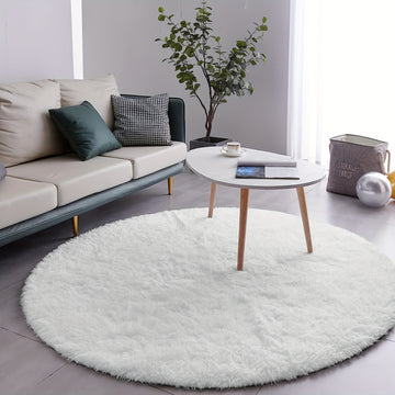 Alfombra Redonda Blanca Pura para Sala de Estar y Dormitorio, Alfombra de Noche, Alfombra para Pies, Alfombra para Silla de Computadora, Alfombra de Yoga