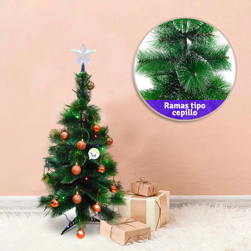 Árbol Navidad 90 cm Combo Estrella Luces Y Bolas De Regalo B3656