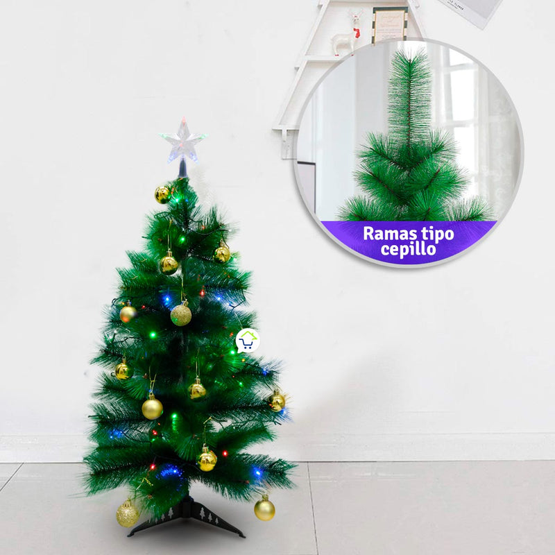 Árbol Navidad 90 cm Combo Estrella Luces Y Bolas De Regalo B3656