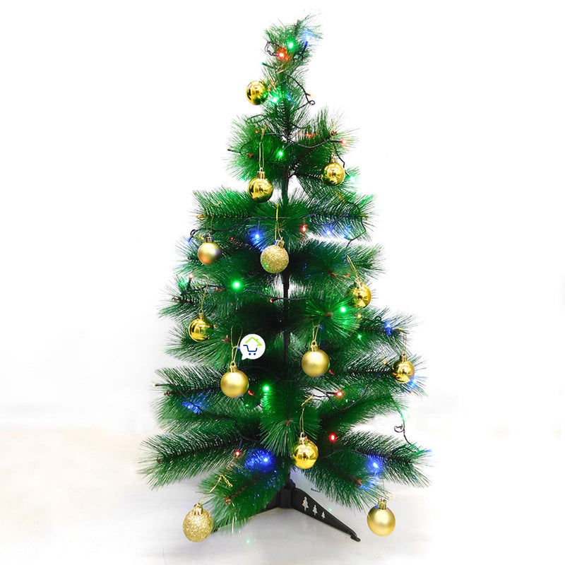 Árbol Navidad 90 cm Combo Estrella Luces Y Bolas De Regalo B3656