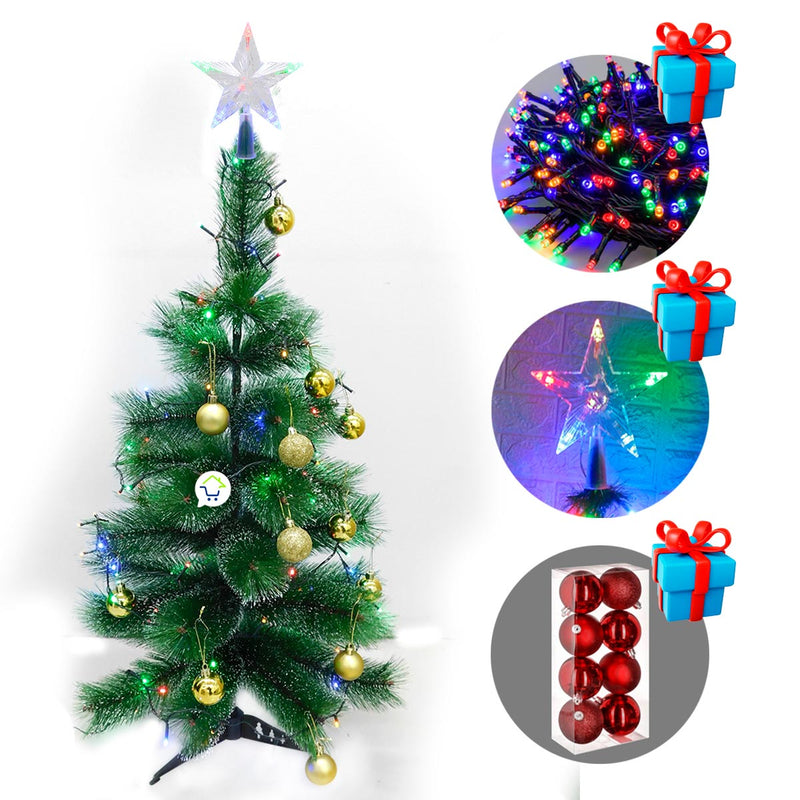 Árbol Navidad 90 cm Combo Estrella Luces Y Bolas De Regalo B3656