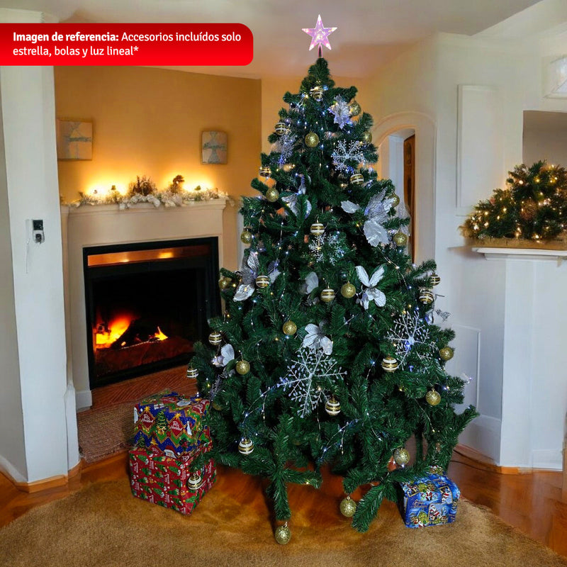 Árbol Navidad Singapur Tupido 1.90m 780 Ramas + Estrella + Luces + Bolas De Regalo SIN190