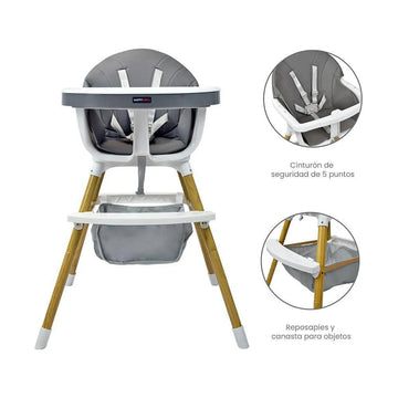 SILLA COMEDOR BEBÉ 2 EN 1 ROCK HAPPY BABY GRIS -