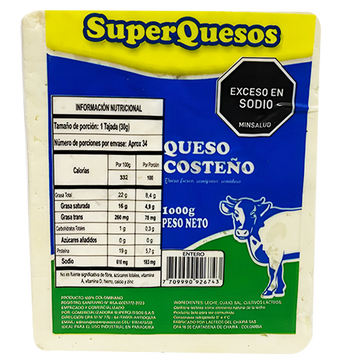 Queso costeño Bloque 1000 gr Superquesos