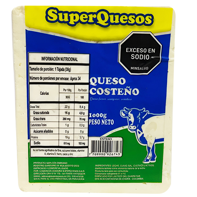 Queso costeño Bloque 1000 gr Superquesos