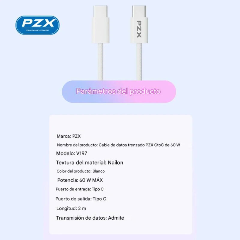 Cable De Carga Rápida PZX Tipo C a Tipo C V197